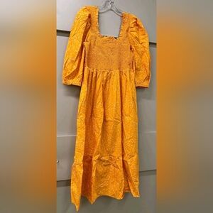 Elegant Orange Smocked Dress